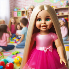 Blonde Fashion Doll in a Colorful Playroom