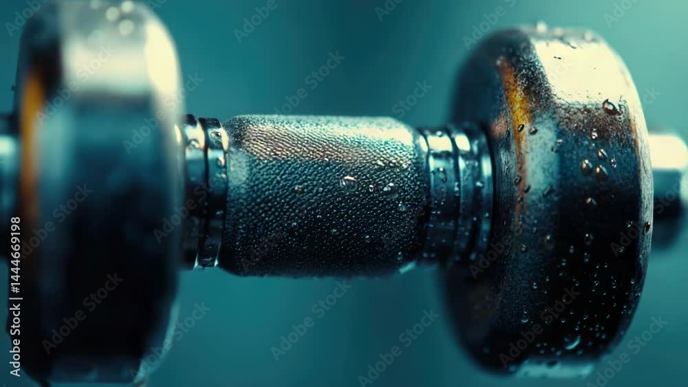 Poster close-up shot of a metal object with small water droplets on its surface