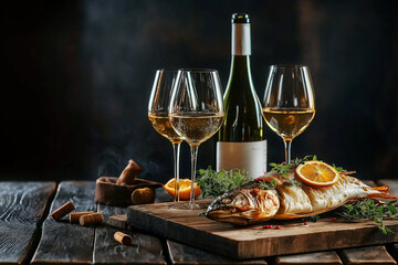 Whole baked fish with wine and herbs