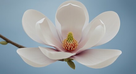 Obraz premium Blooming White Flower Closeup on Light Blue Background