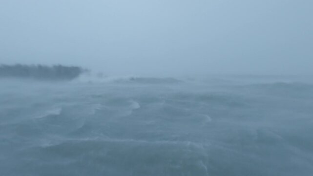 Roiling Sea And Powerful Winds In Eyewall Of Hurricane At Landfall - Lan