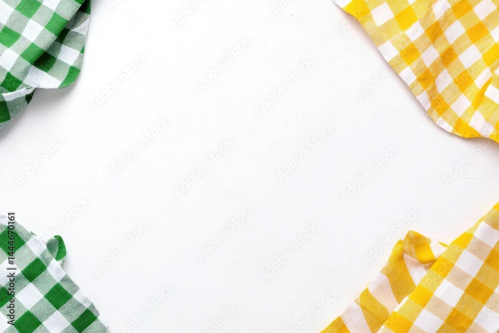 Leinwandbilder four colorful checkered cloths arranged in a frame on a white background the cloths are green, yello