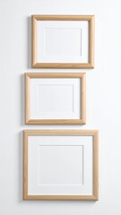 Three elegantly arranged frames hang on a textured wall, showcasing a mix of vibrant artwork and black-and-white photography, adding depth and character.