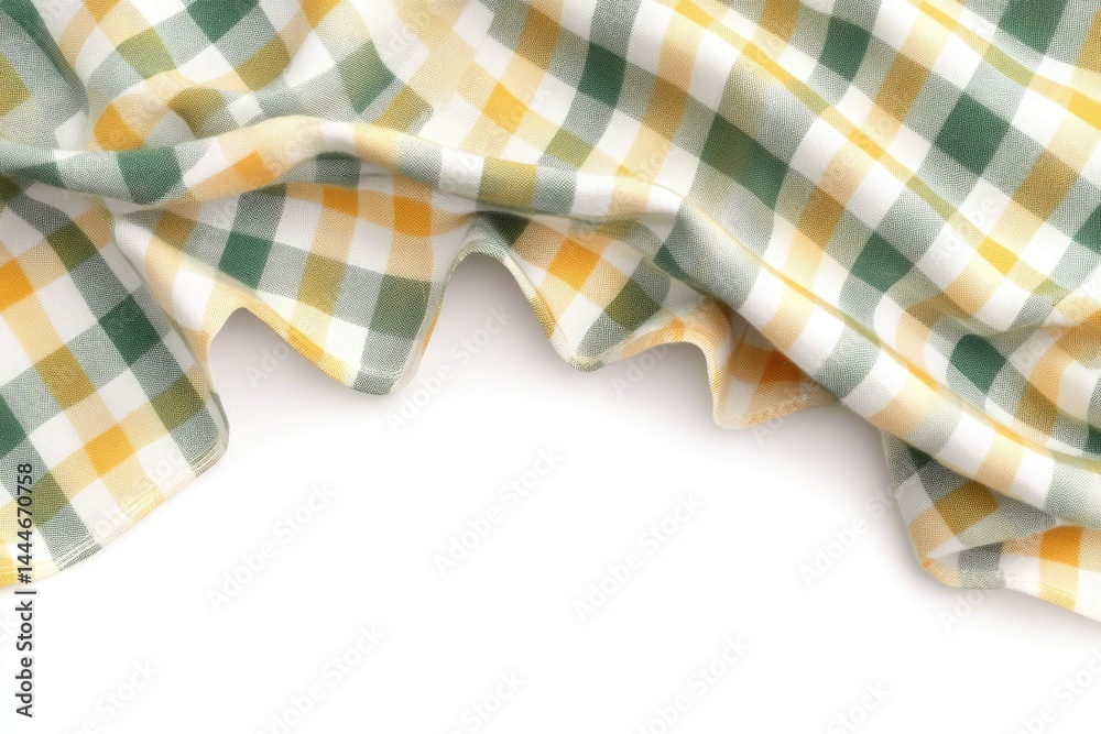 Leinwandbilder checkered tablecloth draped, showcasing a pattern of green, yellow, and white squares soft folds and