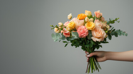 Colorful flower bouquet held by hand