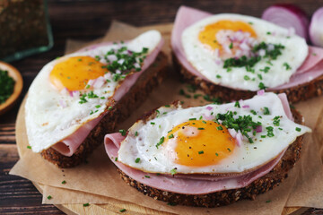 The Strammer Max sandwich, traditional dish in Germany Berlin and Saxon region