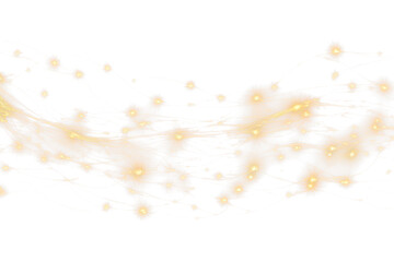 golden string lights glowing overlay isolated on white or transparent png