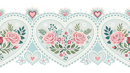 Soft Florals and Hearts Embedded in a Seamless Lace Pattern, Evoking Love and Elegance for Mother’s Day