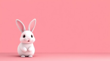 Obraz premium Cute cartoon white rabbit on a pink background