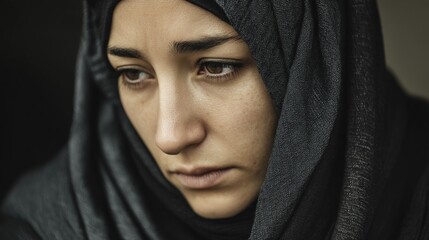 Naklejka premium close-up portrait of an upset muslim woman