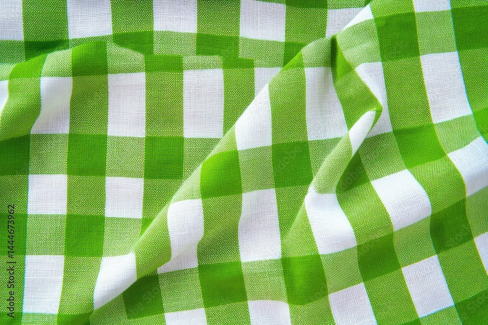 Poster green and white checkered fabric draped in soft folds fabric displays a classic gingham pattern