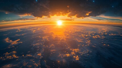 Fototapeta premium Sunrise over the Earth Planet. Science fiction art. Elements of this image furnished , Beautiful Sunrise over the Earth. View from space 