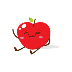 Cute Smiling Red Apple Character. Kawaii Red Fruit Mascot Style Vector. Cute vector character set in various action emotions. Collection symbols isolated on a white background