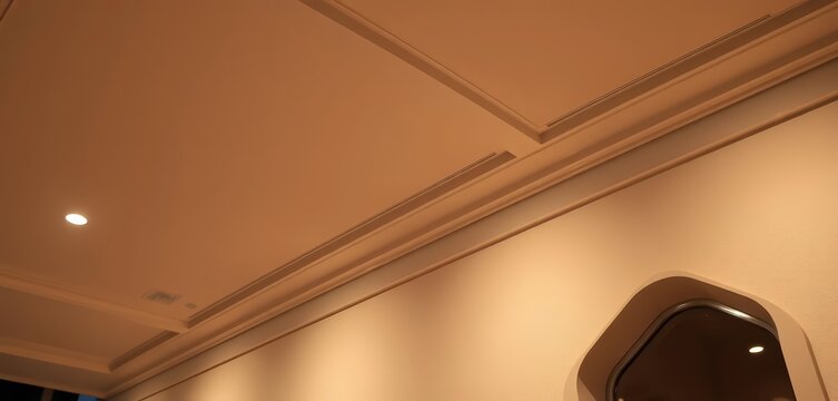 Recessed lighting highlights elegant soffit panels under a roofline, architecture, house