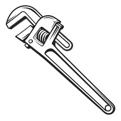 Black and White of a Pipe Wrench with Serrated Jaws & Textured Handle
