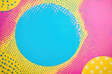 colorful comic book-style background with speech bubble, halftone dots in yellow, turquoise, and pink, pop art vector