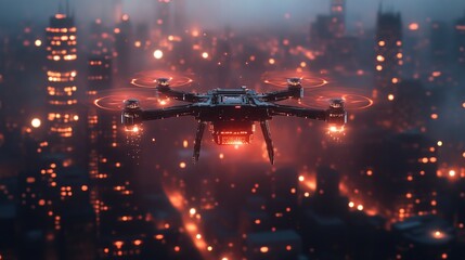 Fototapeta premium Drone Over Illuminated Cityscape