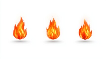 Flat Design Elements of Three Stylized Flame Graphics in Vibrant Orange and Red Colors