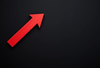 Red wooden arrow pointing down on black background symbolizes market downturn, red, decline