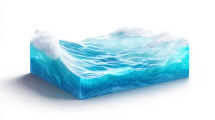 Flat Design Representation of an Ocean Basin with Waves and Foam in Vivid Blue Tones