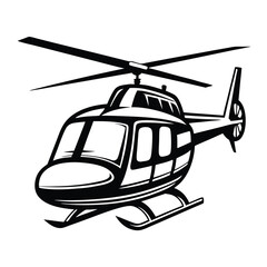Detailed Black and White Outline of a Modern Helicopter in Flight, Side View
