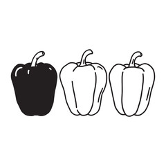 Colorful bell peppers red yellow green line art vector