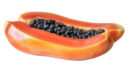 ripe papaya half with seeds isolated