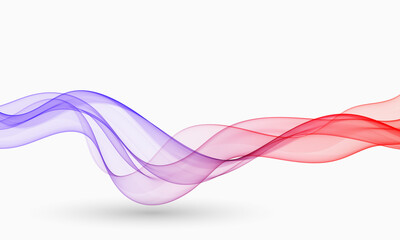 Colorful vector wave of red, purple, and violet lines on white background, soft curves and layered transparency for elegant modern stock use.