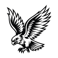Striking Black and White Eagle, Wings Spread, Ready to Pounce Silhouette Mascot Icon
