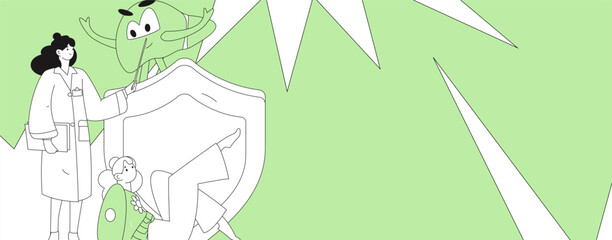 National Liver Protection Day Medical Characters Flat Vector Concept Operation Hand Drawn Illustration
