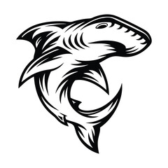 Modern Black Shark Silhouette, Aquatic Predator, Sharp Teeth, Oceanic Creature Design