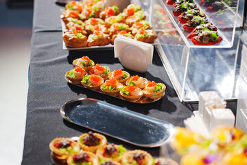 Colorful appetizers displayed on a table for a festive gathering event