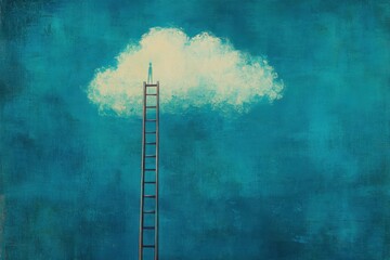 Surreal ladder leading to cloud and figure