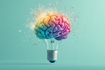 Creative brain light bulb with bursting sparks