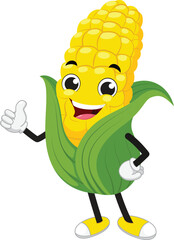 Corn Cartoon Character, Suitable for children's books, sticker, and mascot isolated on white backgrounds