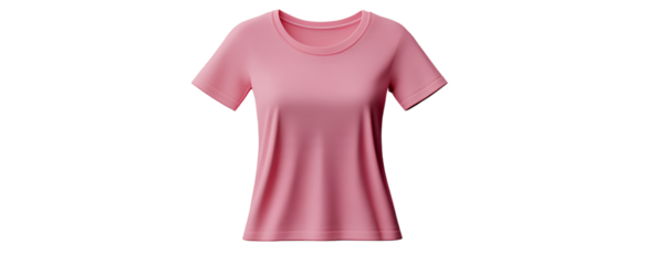 Pink T-shirt template, front and back view, isolated on a transparent background. 