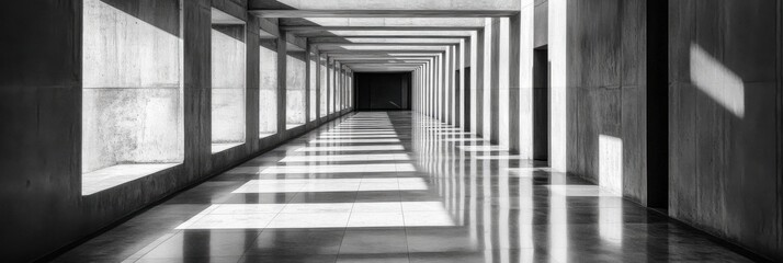 Bright corridor lined with square columns