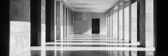 Geometric hallway with reflective flooring