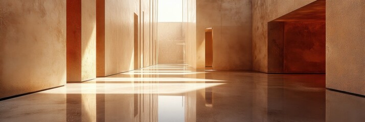 Contemporary corridor in warm light