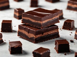 Decadent Chocolate Fudge Squares: Indulgent Dessert for Chocolate Lovers - A Gourmet Treat Captured in Breathtaking Top View Food Photography