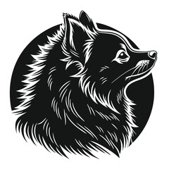 Fox Portrait in Silhouette Monochrome Animal Head, Wild Mammal, Sharp Features, Circle