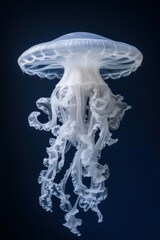 Elegant translucent jellyfish on dark blue
