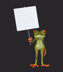 Fun 3D cartoon frog with a sign