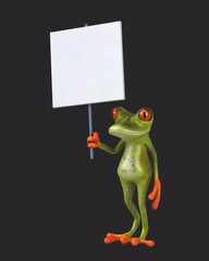 Fun 3D cartoon frog with a sign