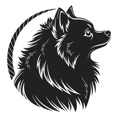 Pomeranian dog, fluffy breed, puppy portrait, head, canine silhouette, domestic animal art