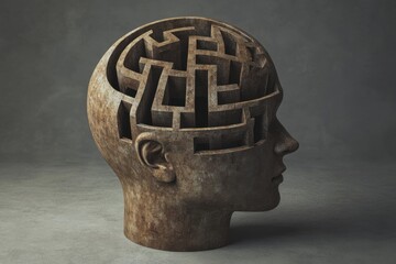 Human head maze sculpture, side view