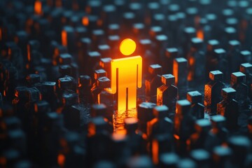 Symbol of uniqueness glowing in a dark crowd
