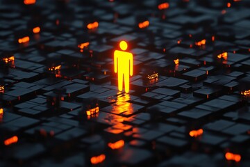 Futuristic glowing figure on digital grid
