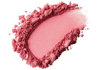 Pink blush powder swatch.  Crumbled texture