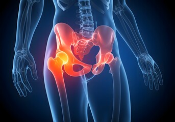 Human Hip Joint Anatomy showing Pain Inflammation Arthritis Medical Illustration